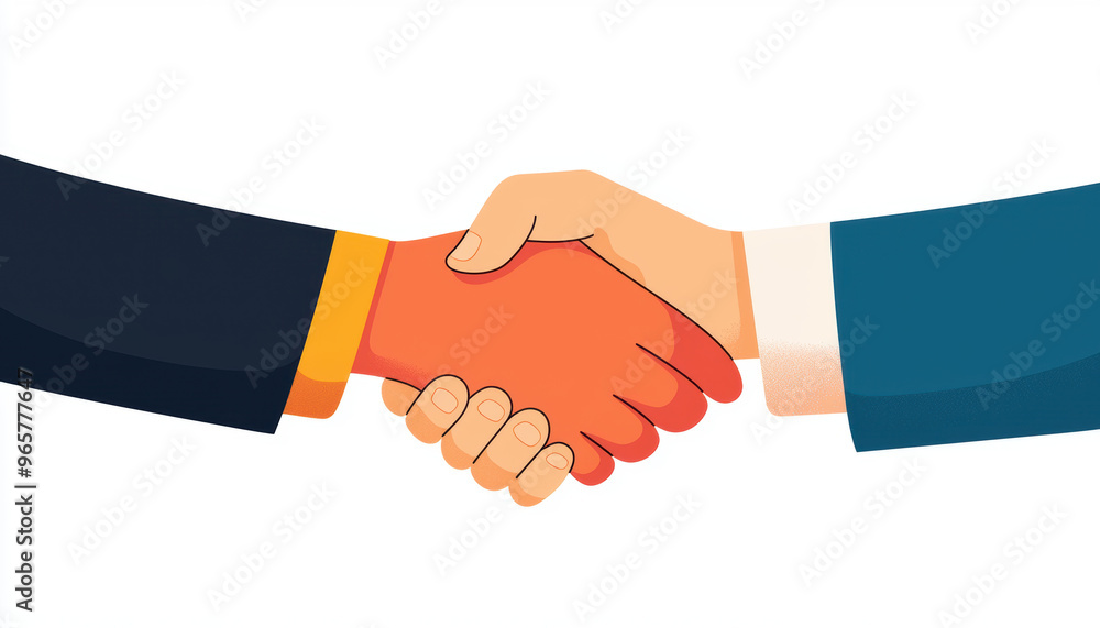 illustration of a handshake between two businesspeople in formal attire, symbolizing partnership and agreement in a professional setting. illustration of a handshake between two businesspeople in formal attire, symbolizing partnership and agreement in a professional setting.
