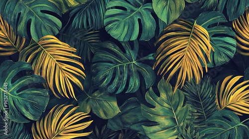 Wallpaper Mural White background with seamless tropical leaves, hand-drawn  Torontodigital.ca