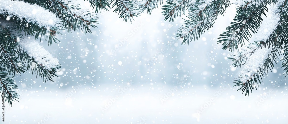 A snow-covered landscape with fir trees and snow drifts. A snow-covered landscape with fir trees and snow drifts.
