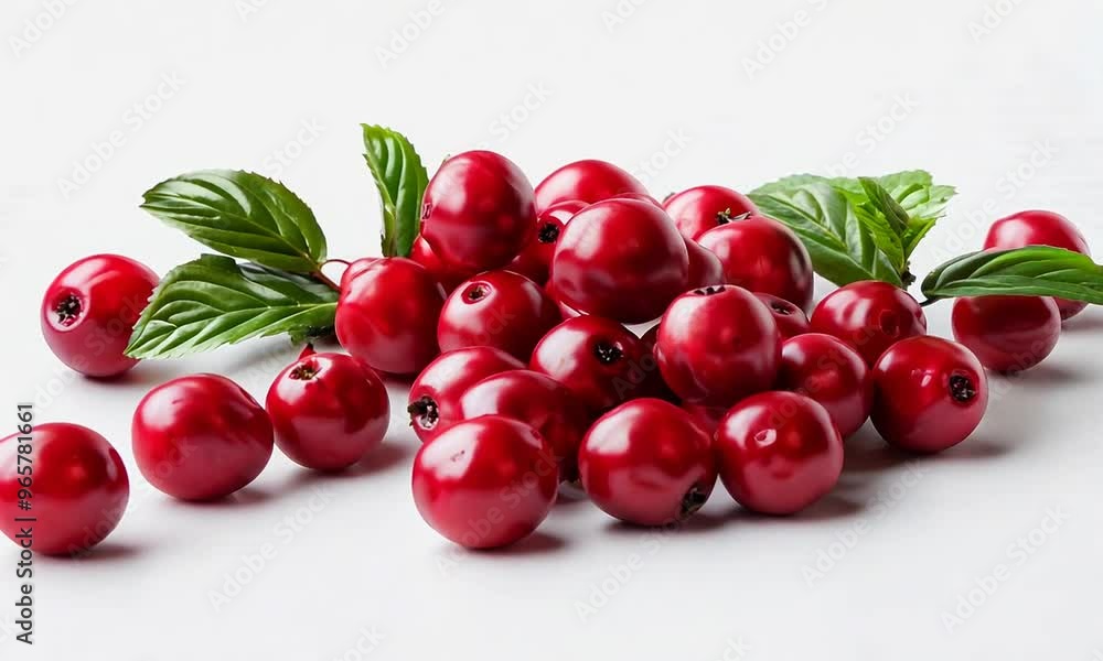 Bright 3D cranberries with shiny surfaces on a white background