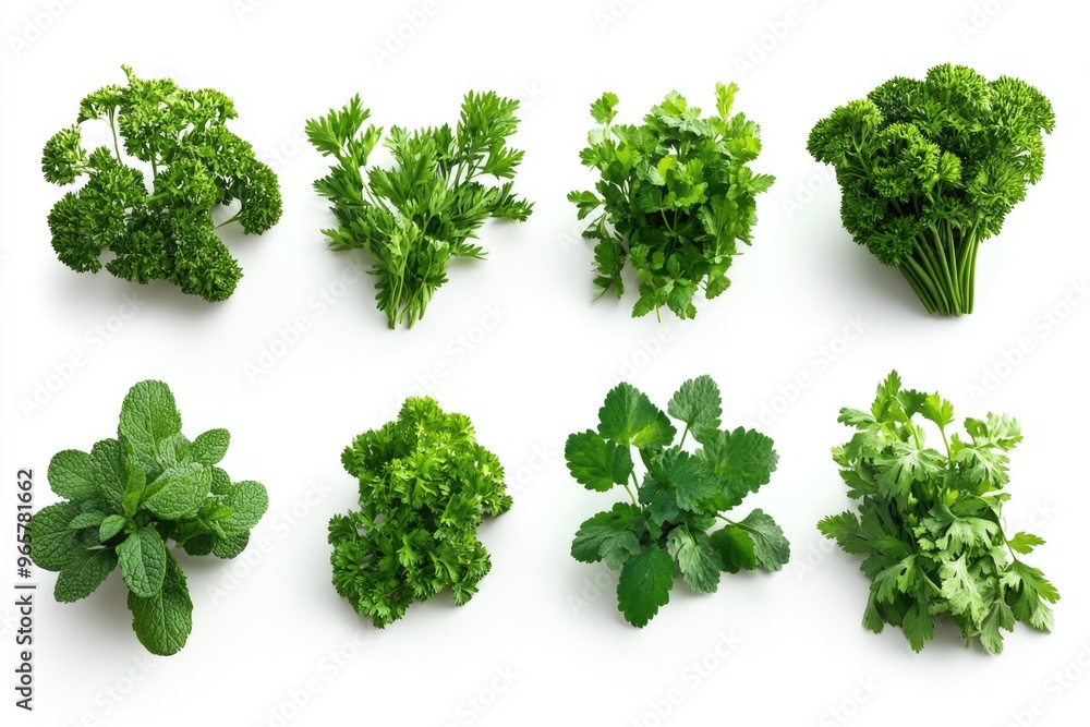 Variety of Fresh Green Herbs Including Parsley, Mint, and Cilantro - Perfect for Cooking and Garnishing Variety of Fresh Green Herbs Including Parsley, Mint, and Cilantro - Perfect for Cooking and Garnishing