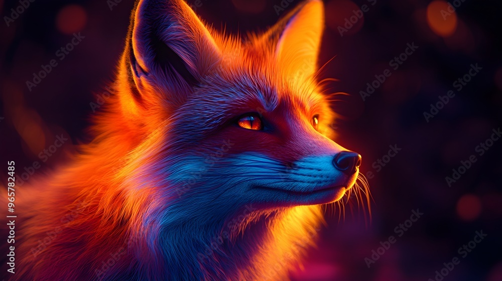 Detailed high-res neon fox portrait glowing with radiant and bold color lighting photo Detailed high-res neon fox portrait glowing with radiant and bold color lighting photo