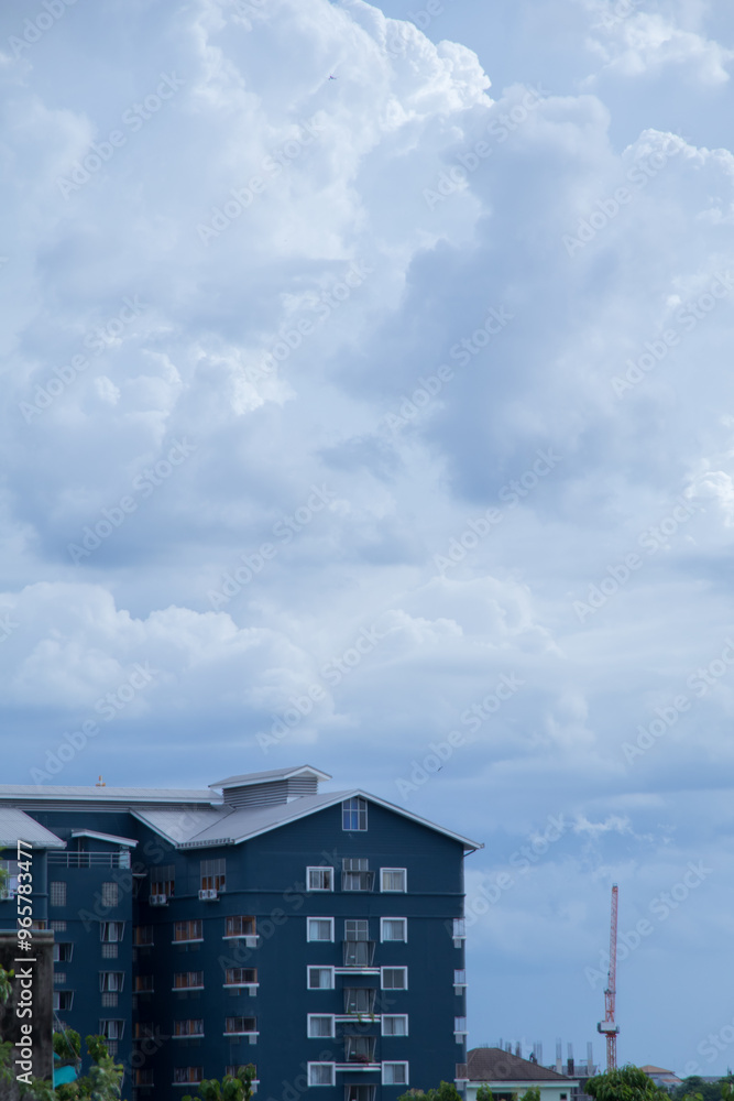 Fototapeta premium Blue sky background with tiny clouds, Nature cloud blue sky background, Blue Sky with Fluffy White Clouds on a Sunny Summer Day