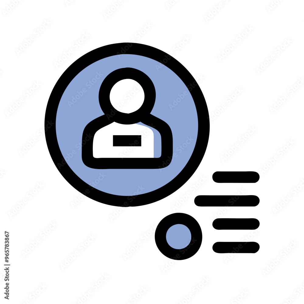 Profile icon with text lines, blue outline, representing user or account information Profile icon with text lines, blue outline, representing user or account information