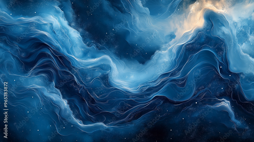 The image is a beautiful blue wave with stars in the background The image is a beautiful blue wave with stars in the background