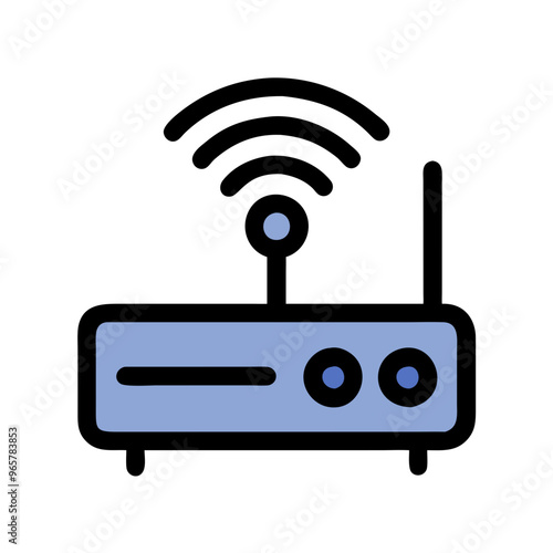 WiFi router with signal waves, blue outline, internet and connectivity icon