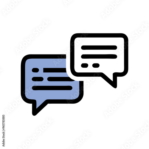 Chat bubbles with text, blue outline, communication and messaging icon