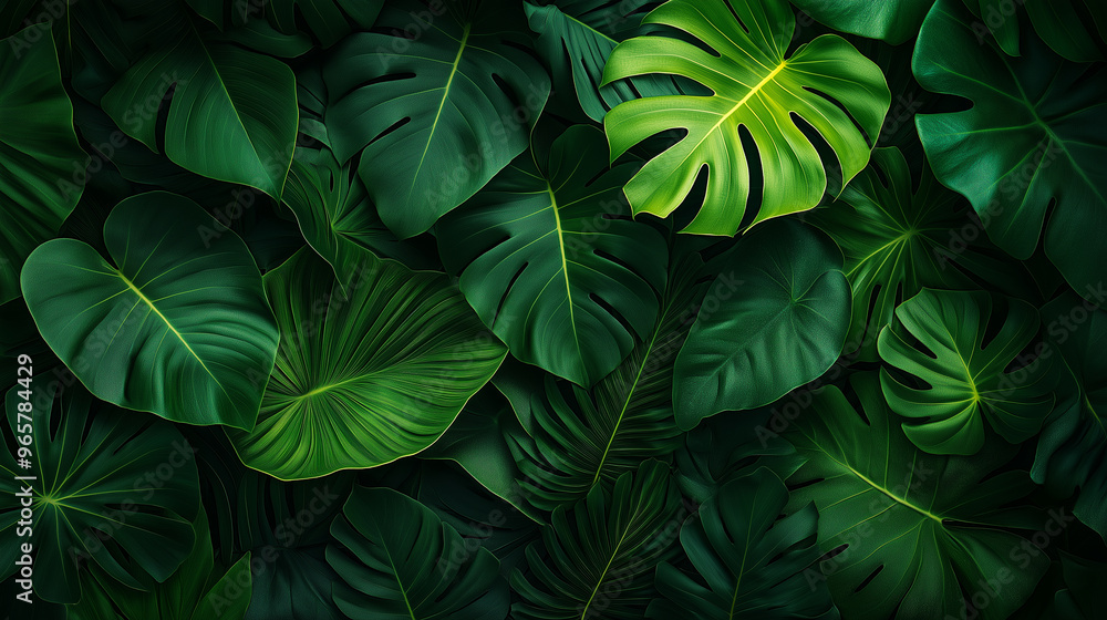 A lush green plant with leaves that are open and spread out A lush green plant with leaves that are open and spread out