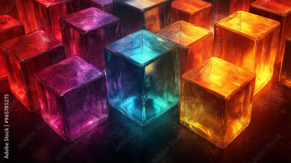 A colorful array of cubes made of ice A colorful array of cubes made of ice