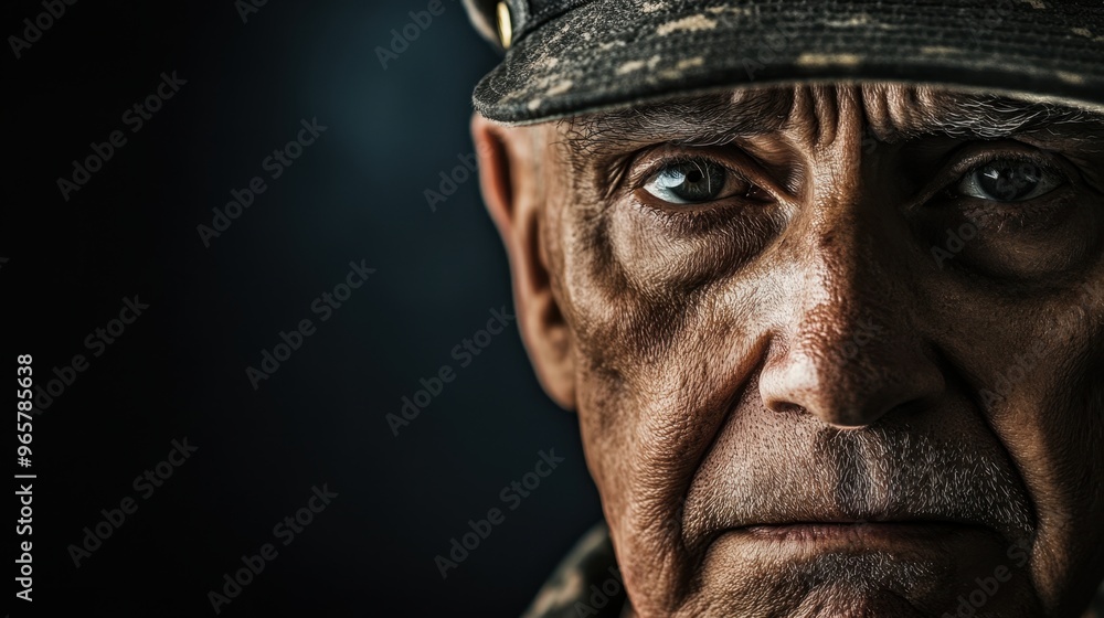Intense Portrait of Senior Military Veteran with Sharp Gaze Intense Portrait of Senior Military Veteran with Sharp Gaze