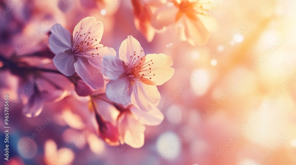 Cherry blossoms in sunlight, dreamy atmosphere. Nature and tranquility concept Cherry blossoms in sunlight, dreamy atmosphere. Nature and tranquility concept