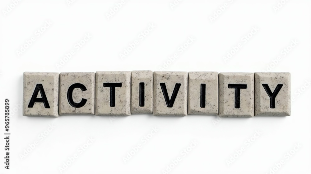 Activity text on separate stone blocks with white background Activity text on separate stone blocks with white background