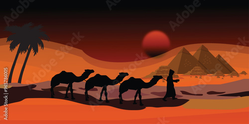 Desert Camel Caravan Muslim Islamic Culture Illustration