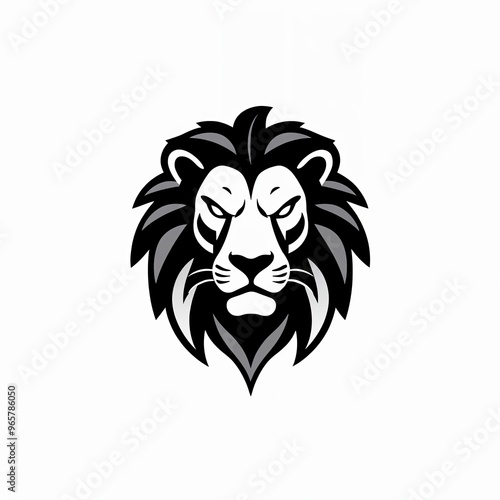 Wallpaper Mural stylized black lion's head. The design emphasizes the lion's facial features, including its intense eyes and prominent mane, which is depicted with flowing lines that create a sense of movement Torontodigital.ca