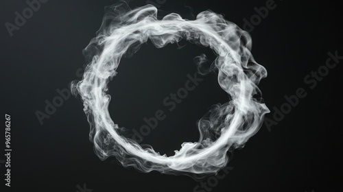 Smoke circle, wind storm vortex, smog cloud round frame, tornado swirl. Whirlwind spiral or heavy dust steam isolated on black background. Cigarette vapor ring realistic 3d vector illustration, set photo