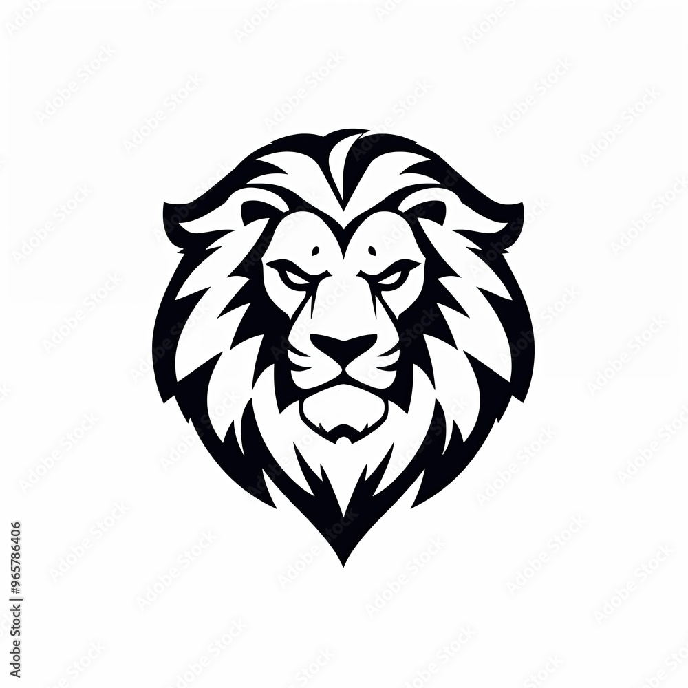 Fototapeta premium stylized black lion's head. The design emphasizes the lion's facial features, including its intense eyes and prominent mane, which is depicted with flowing lines that create a sense of movement