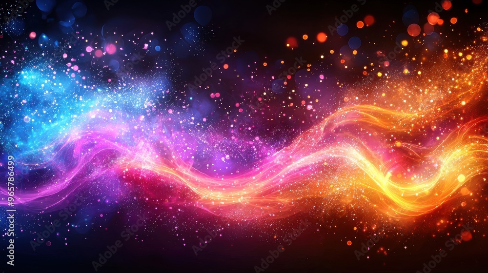 Obraz premium Colorful abstract swirl of light and energy with vibrant hues set against a dark background in a modern digital art style