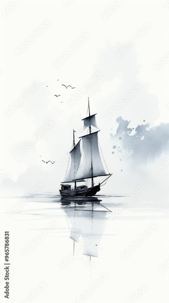 Fototapeta premium Ship with ocean sailboat painting vehicle.
