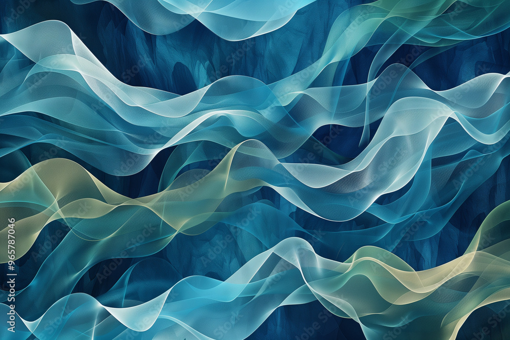 Fototapeta premium Deep blue and green abstract waves with subtle motion, creating a calming and peaceful visual with oceanic fluidity.