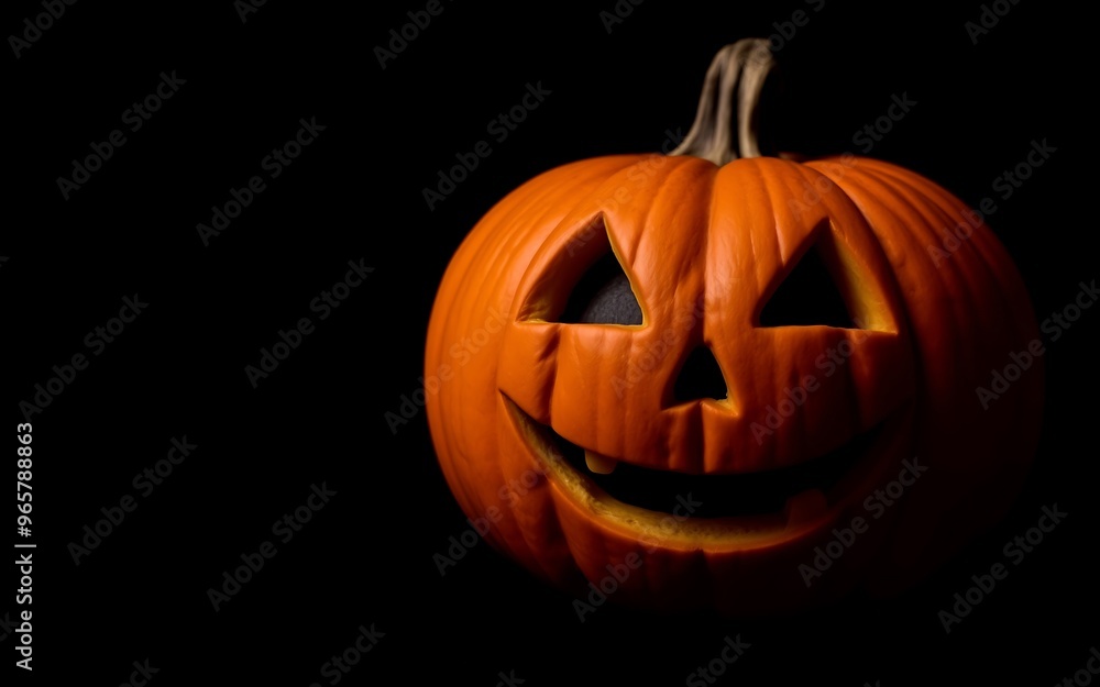 A carved orange pumpkin with a spooky grin against a dark background, perfect for Halloween designs and spooky celebrations.
A carved orange pumpkin with a spooky grin against a dark background, perfect for Halloween designs and spooky celebrations.