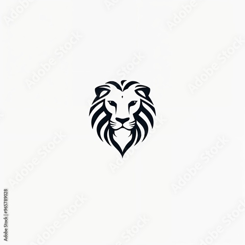 stylized black lion's head. The design emphasizes the lion's facial features, including its intense eyes and prominent mane, which is depicted with flowing lines that create a sense of movement