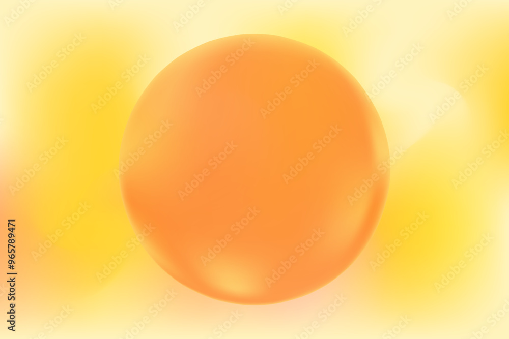 Abstract orange 3D sphere or shiny pearl, with glowing light yellow background. Elegant gradient bubble backdrop with copy space. Creative presentation slides, poster, banner, flyer
