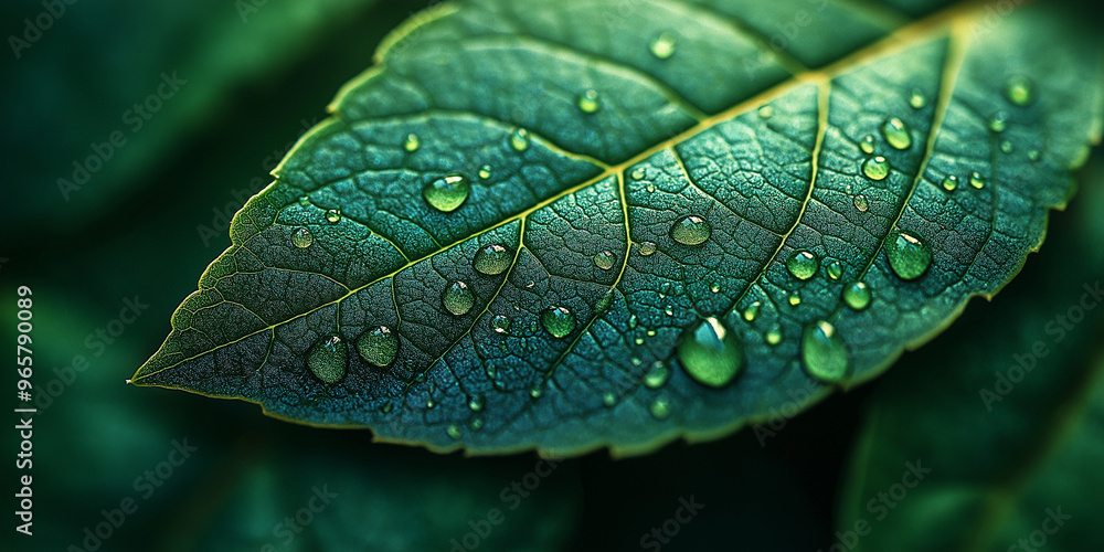 Fototapeta premium A leaf with water droplets on it