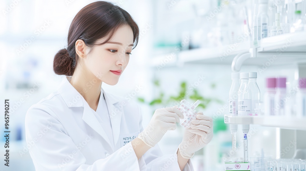 Scientist analyze biochemical samples in advanced scientific laboratory. Scientist analyze biochemical samples in advanced scientific laboratory.