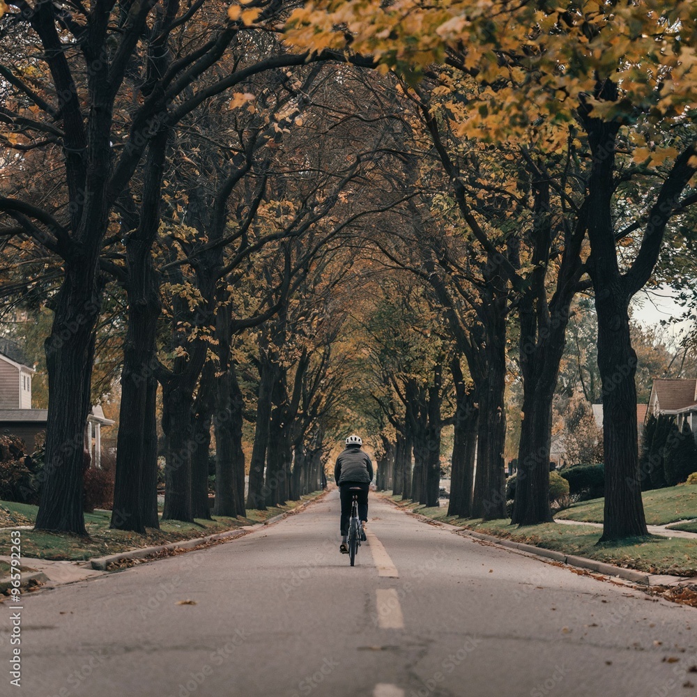 Solitary Bicyclist Riding Along a Leaf-Covered Pathway Solitary Bicyclist Riding Along a Leaf-Covered Pathway