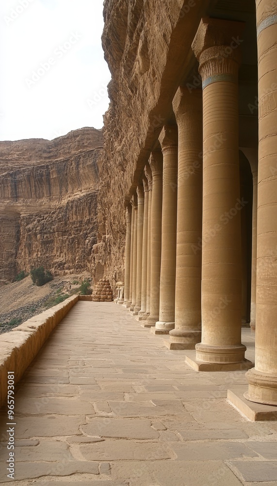 Obraz premium Ancient Grandeur Majestic Columns and Carved Sandstone Walls at the Monastery, Petra, Jordan.