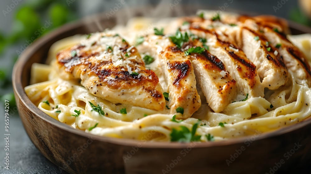 Creamy chicken Alfredo pasta, fettuccine noodles, grilled chicken slices, melted Parmesan cheese, black marble countertop, rustic wooden bowl, Italian cuisine, comfort food,. Creamy chicken Alfredo pasta, fettuccine noodles, grilled chicken slices, melted Parmesan cheese, black marble countertop, rustic wooden bowl, Italian cuisine, comfort food,.