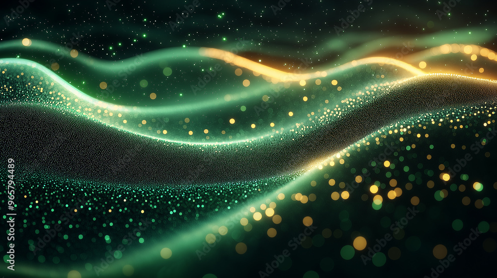 A green and yellow wave with a lot of sparkles A green and yellow wave with a lot of sparkles