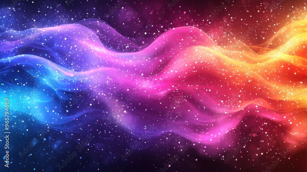 Colorful abstract waves of light in vibrant shades flowing against a dark background resembling cosmic energy dynamics Colorful abstract waves of light in vibrant shades flowing against a dark background resembling cosmic energy dynamics