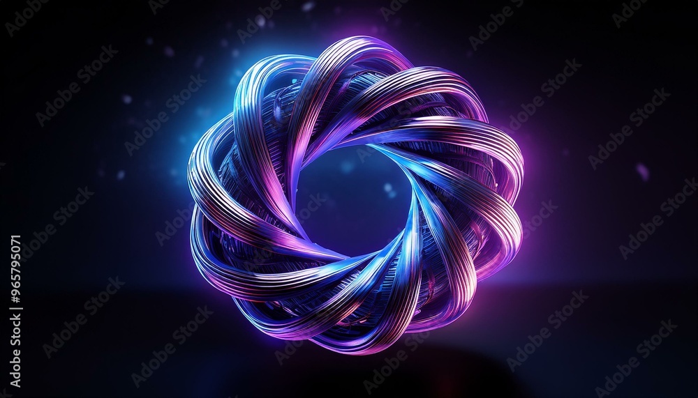 Purple and blue twisted torus, 4 sided, made of data strings, set against abstract aurora tinged black, redshift octane vision, 50mm lens Purple and blue twisted torus, 4 sided, made of data strings, set against abstract aurora tinged black, redshift octane vision, 50mm lens