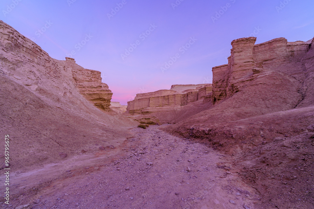 Sunset view of the Masada Marls rocks formation