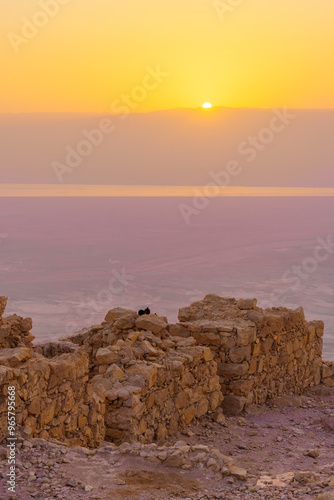 Obraz na płótnie Sunrise view of the ruins of Masada Fortress w salonie