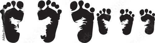 Family Footprints Black & White Vector Illustration: Parents & Children Footprints Graphic Design for Family, Love, & Memories Projects