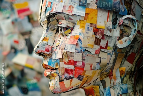 Digital Targeted Marketing: Person's Face in Paper Cut Style Surrounded by Personalized Ads and Business Offers