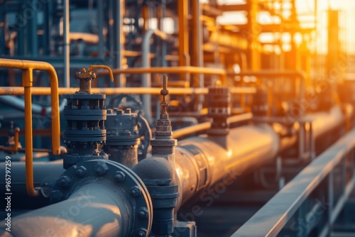 Wallpaper Mural Industrial Gas Processing Facility with Equipment and Pipelines, Ample Copy Space Torontodigital.ca