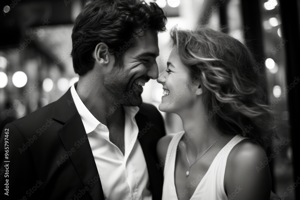Naklejka premium Husband and wife having conversations laughing portrait adult.