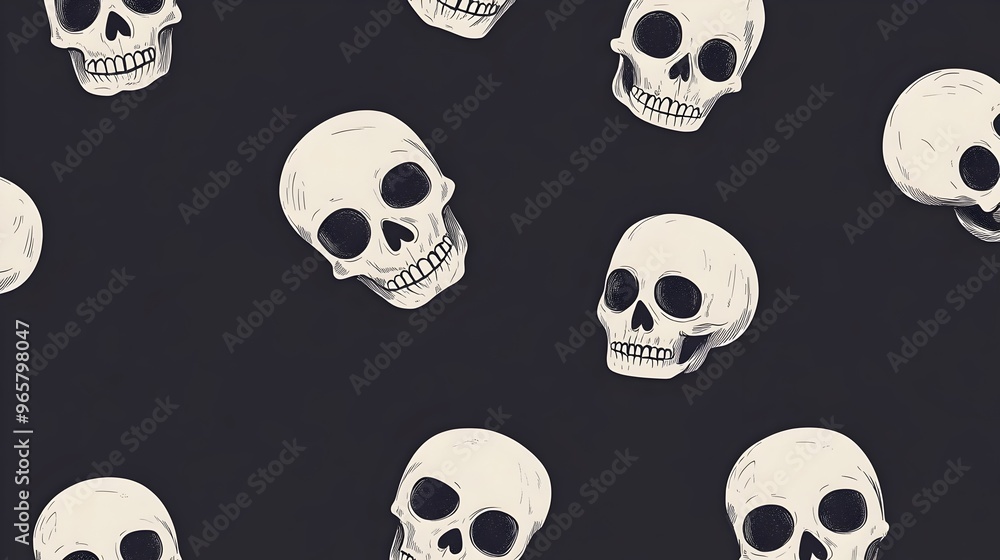 Minimalistic Skull Pattern on Dark Spooky Background Minimalistic Skull Pattern on Dark Spooky Background
