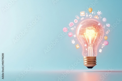 Innovative Business Concept in Paper Cut Style: Glowing Lightbulb with Personalized Product Icons Symbolizing Hyper-Personalization