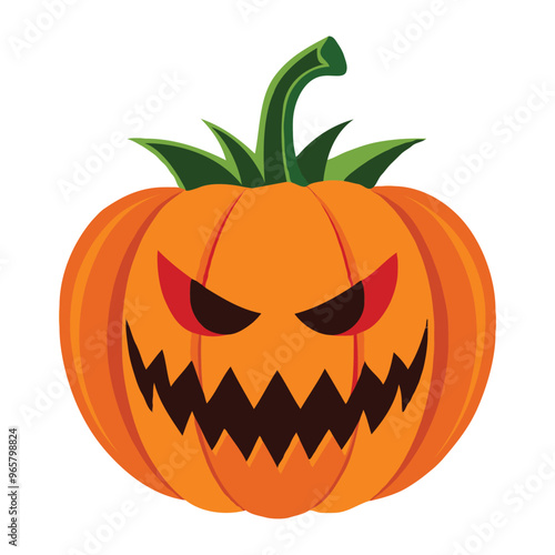 Spooky and scary pumpkin 2d flat color vector clipart illustration