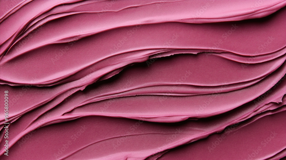 Close-up of layered pink cosmetic cream or makeup texture with smooth, wave-like lines. The texture appears creamy and glossy, suitable for background or product display. Close-up of layered pink cosmetic cream or makeup texture with smooth, wave-like lines. The texture appears creamy and glossy, suitable for background or product display.