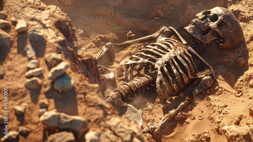 Excavation of Ancient Human Skeleton in the Desert