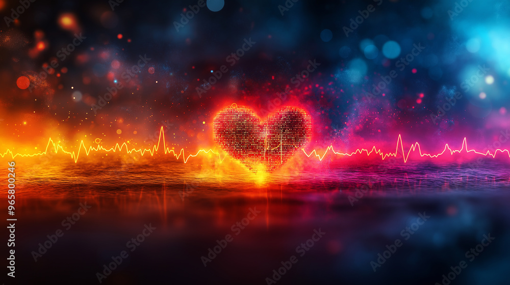 A heart is lit up in a dark background with a red and orange glow A heart is lit up in a dark background with a red and orange glow