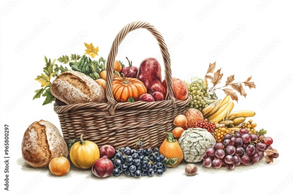 germany's erntedankfest, a still life of a traditional harvest festival basket, filled with fruits, vegetables, and bread illustration germany's erntedankfest, a still life of a traditional harvest festival basket, filled with fruits, vegetables, and bread illustration