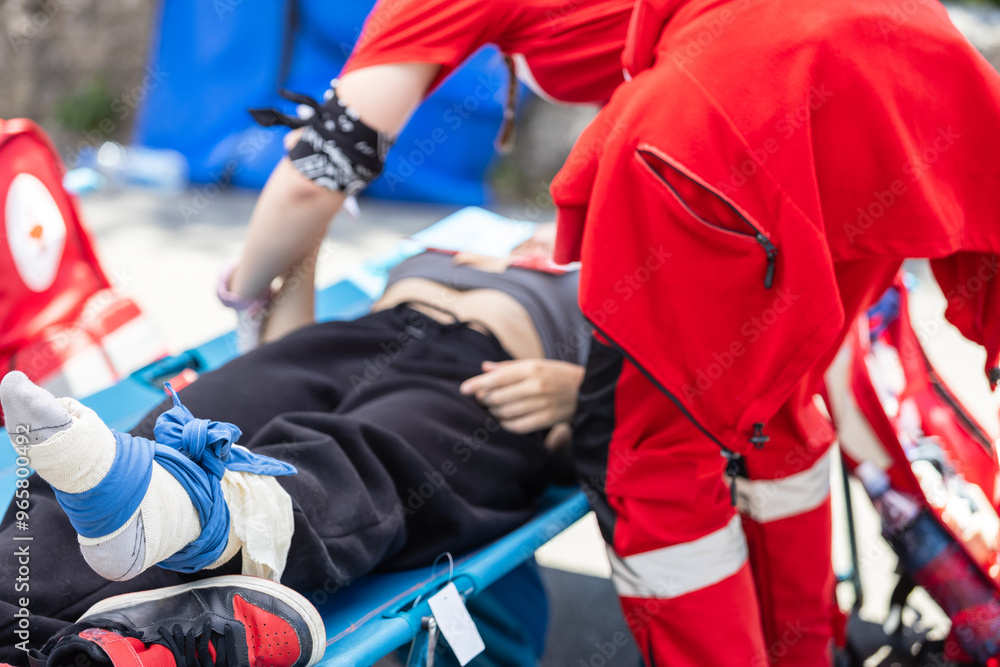 Foot or leg injury, first aid after accident