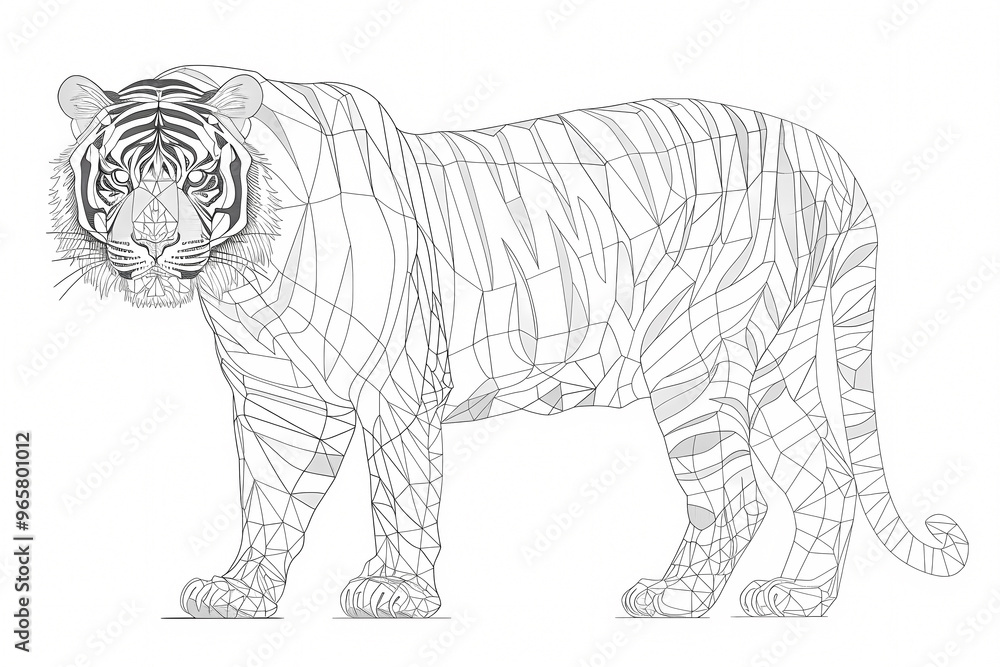 Naklejka premium A stylized geometric illustration of a tiger, showcasing its intricate lines and patterns in a minimalist design.