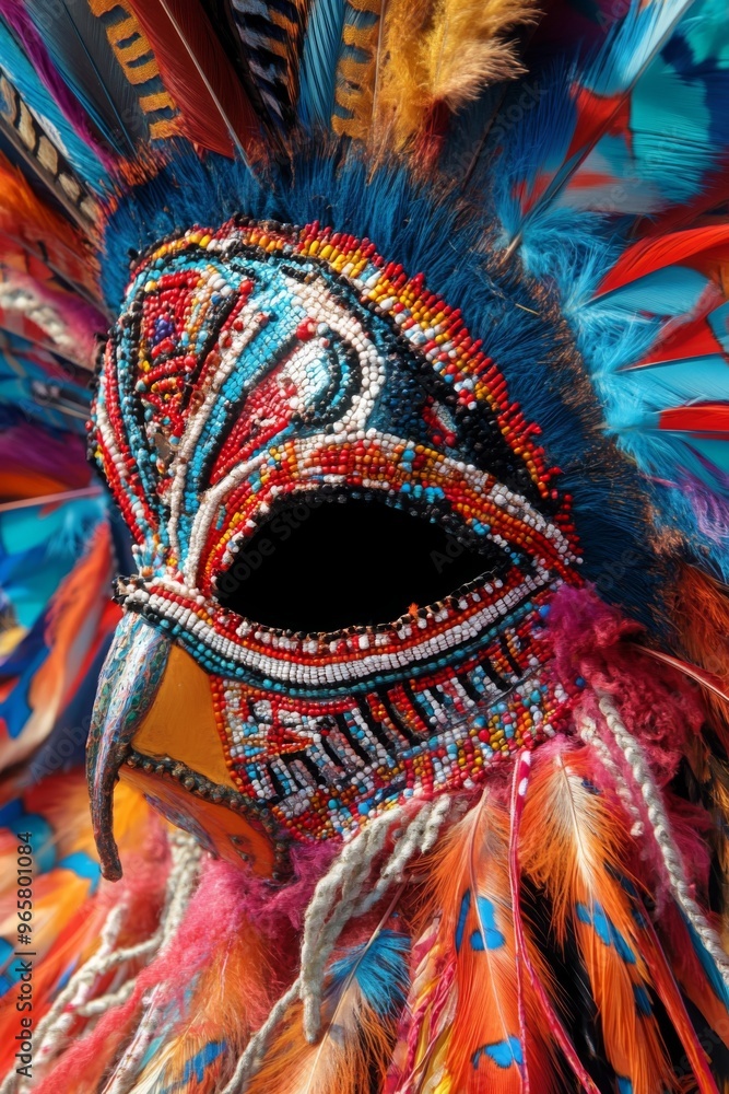 hungary's busã³jã¡rã¡s, a close-up of a traditional busã³ mask, adorned with colorful feathers and ribbons illustration hungary's busã³jã¡rã¡s, a close-up of a traditional busã³ mask, adorned with colorful feathers and ribbons illustration